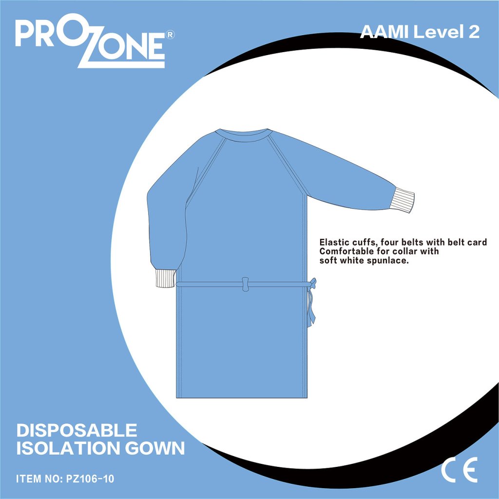 Prozone 一次性無紡布隔離衣AAMI二級  - (L)（10件/包）(型號︰PZ106-10L-BL)