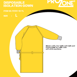Prozone 一次性黃色SMS無紡布隔離衣AAMI一級 – (L)(粘貼款/基本款)