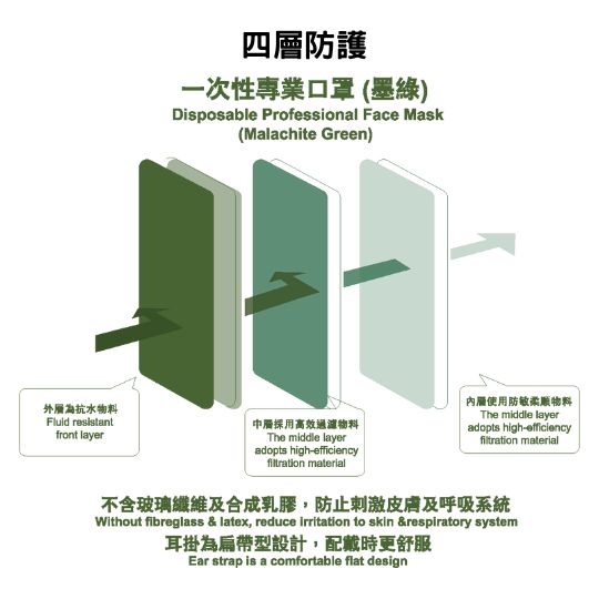 一次性Level 2專業口罩 （墨綠）-30個裝