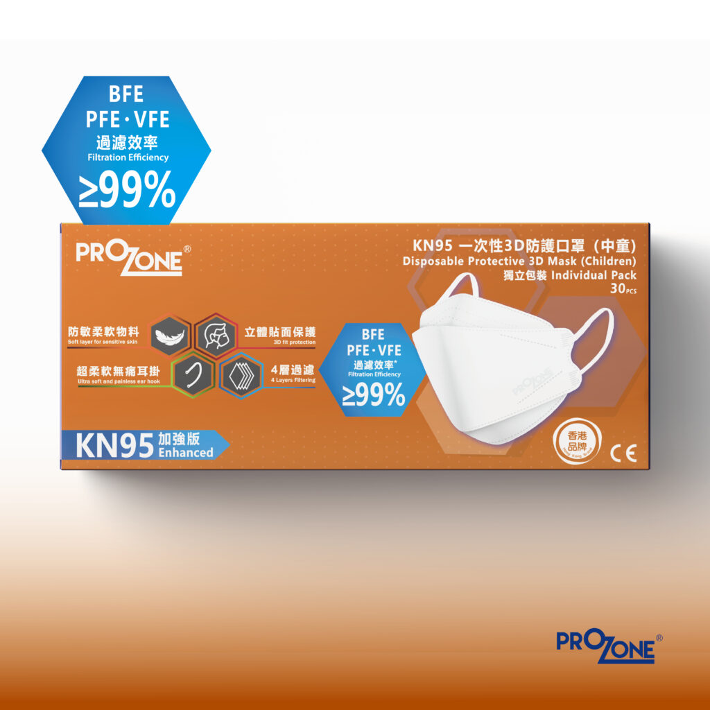 KN95無痛耳帶-立體升級3D防護口罩 99%(中童) -- 獨立包裝, 30個
