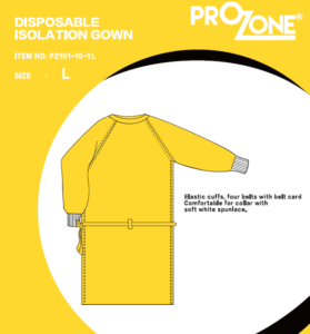 Prozone 一次性黃色SMS無紡布隔離衣AAMI一級 – (L)(粘貼款/基本款)
